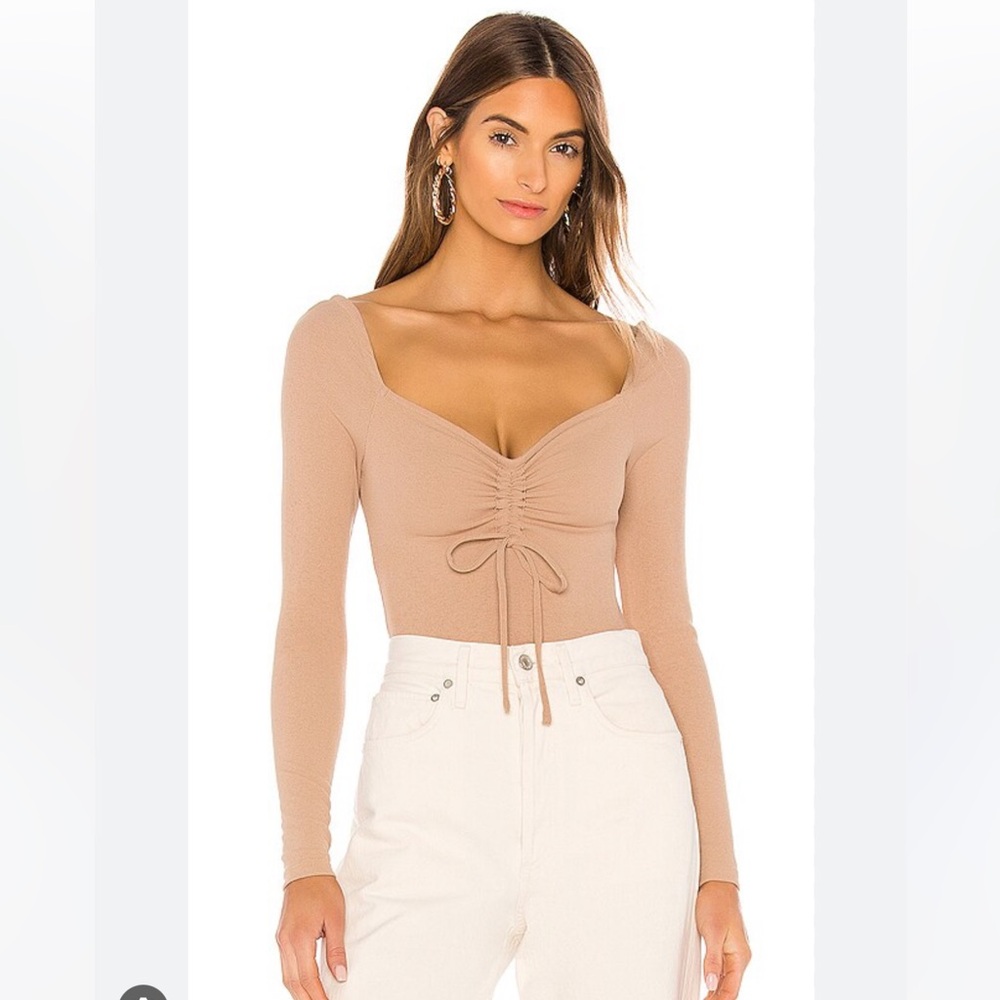 Lovers + Friends Isabella Taupe Size Small Long Sleeve Bodysuit Off Shoulder
